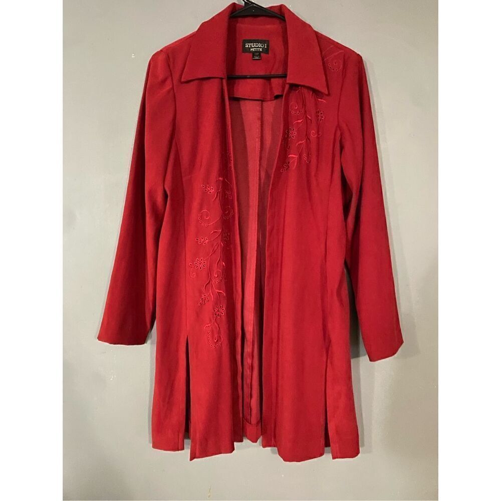 Studio 1 90's Vintage Suede Jacket Cardigan Red Floral Embroidered 10P